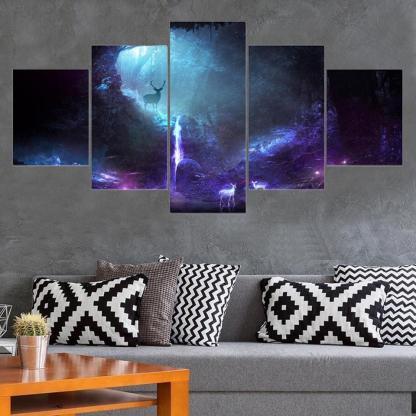 Animal Deer 5 Piece HD Multi Panel Canvas Wall Art Frame-Original Frame