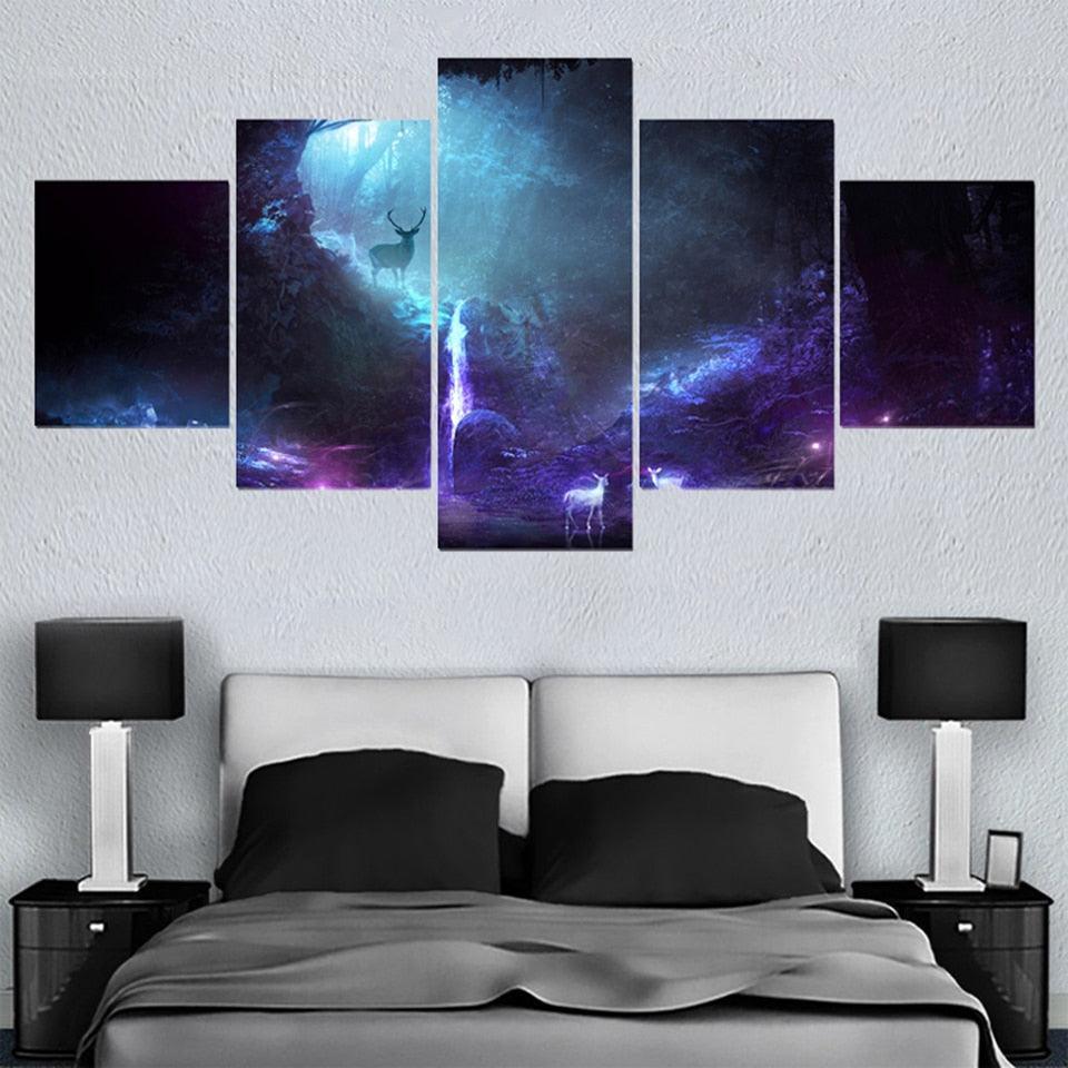 Animal Deer 5 Piece HD Multi Panel Canvas Wall Art Frame-Original Frame