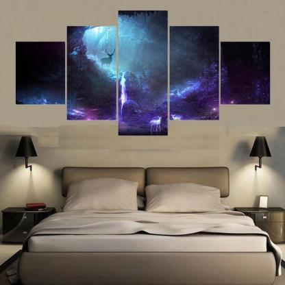 Animal Deer 5 Piece HD Multi Panel Canvas Wall Art Frame-Original Frame