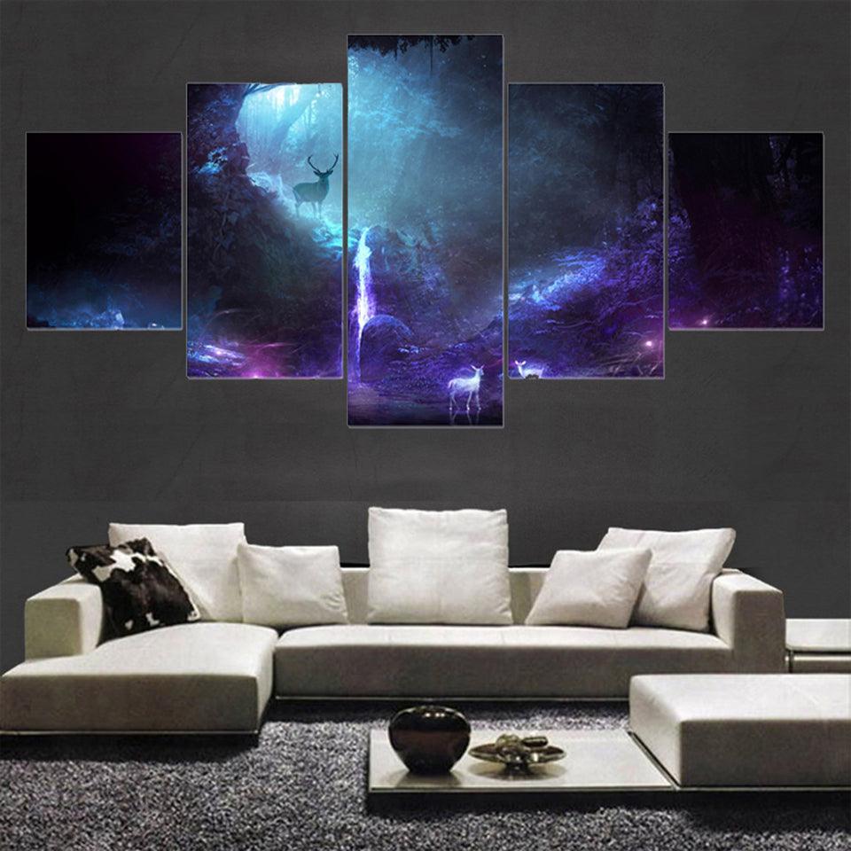 Animal Deer 5 Piece HD Multi Panel Canvas Wall Art Frame-Original Frame