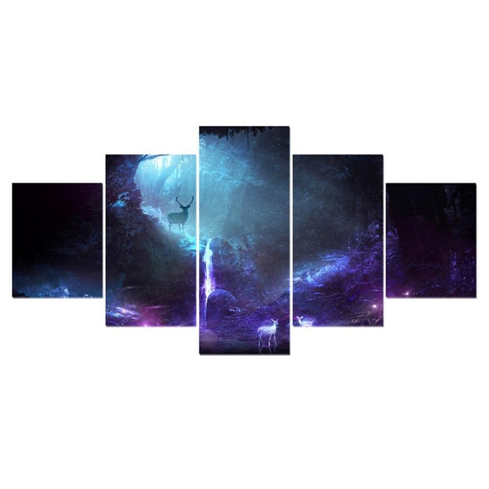 Animal Deer 5 Piece HD Multi Panel Canvas Wall Art Frame-Original Frame