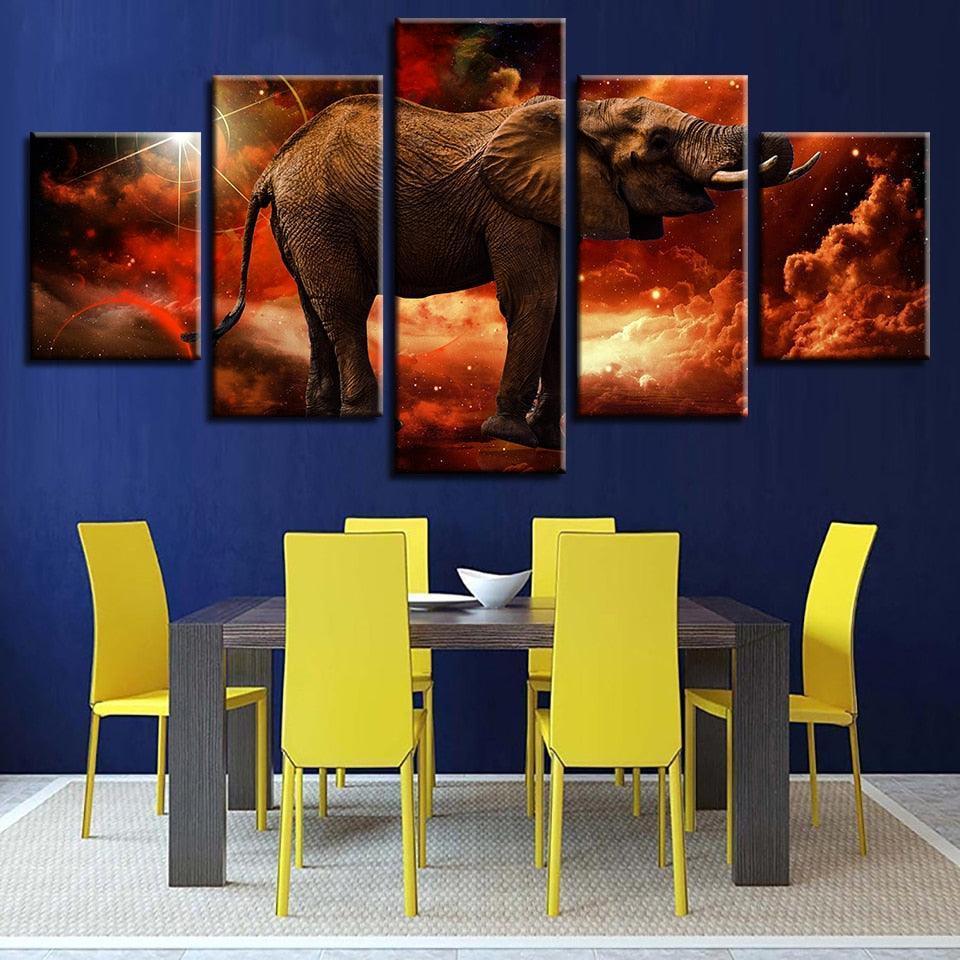 Fiery Elephant 5 Piece HD Multi Panel Canvas Wall Art Frame-Original Frame
