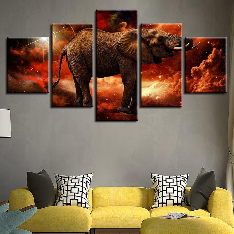 Fiery Elephant 5 Piece HD Multi Panel Canvas Wall Art Frame-Original Frame