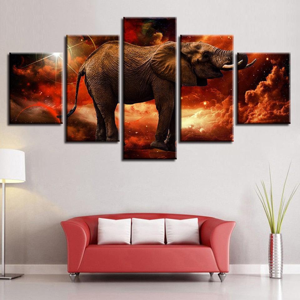 Fiery Elephant 5 Piece HD Multi Panel Canvas Wall Art Frame-Original Frame