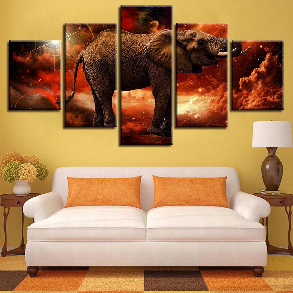 Fiery Elephant 5 Piece HD Multi Panel Canvas Wall Art Frame-Original Frame