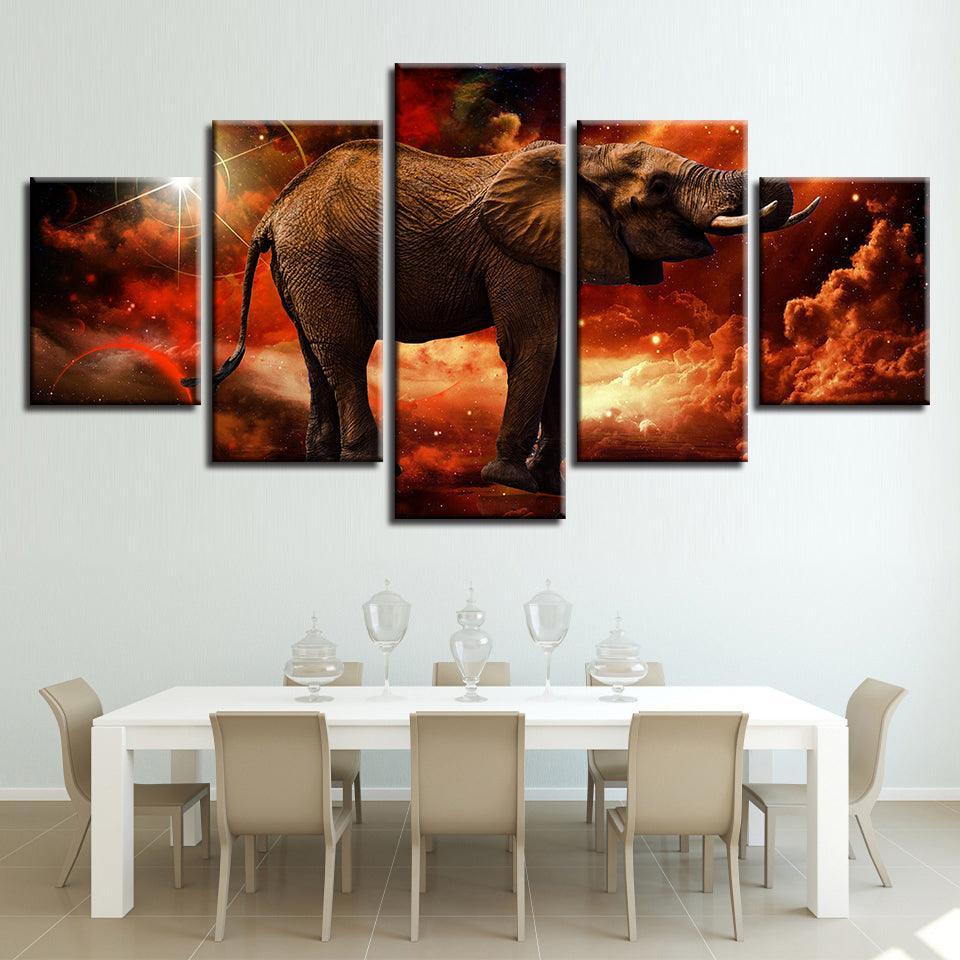 Fiery Elephant 5 Piece HD Multi Panel Canvas Wall Art Frame-Original Frame
