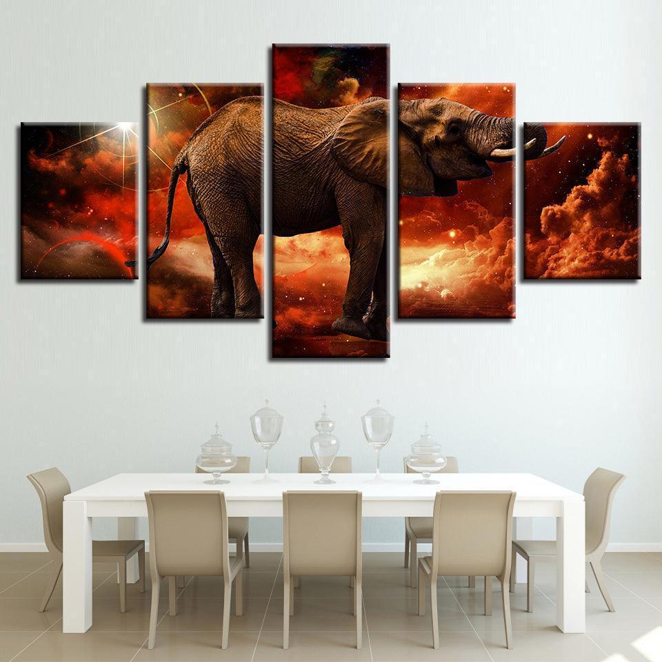 Fiery Elephant 5 Piece HD Multi Panel Canvas Wall Art Frame-Original Frame