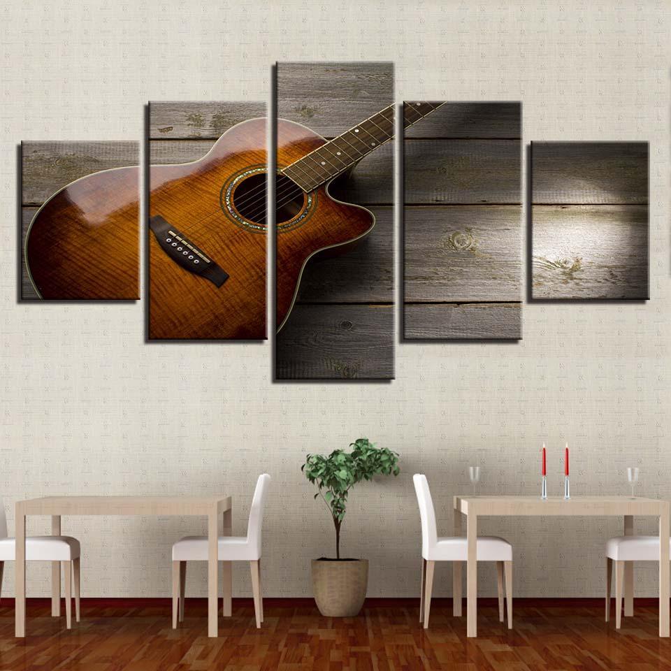 Classical Guitar 5 Piece HD Multi Panel Canvas Wall Art Frame-Original Frame