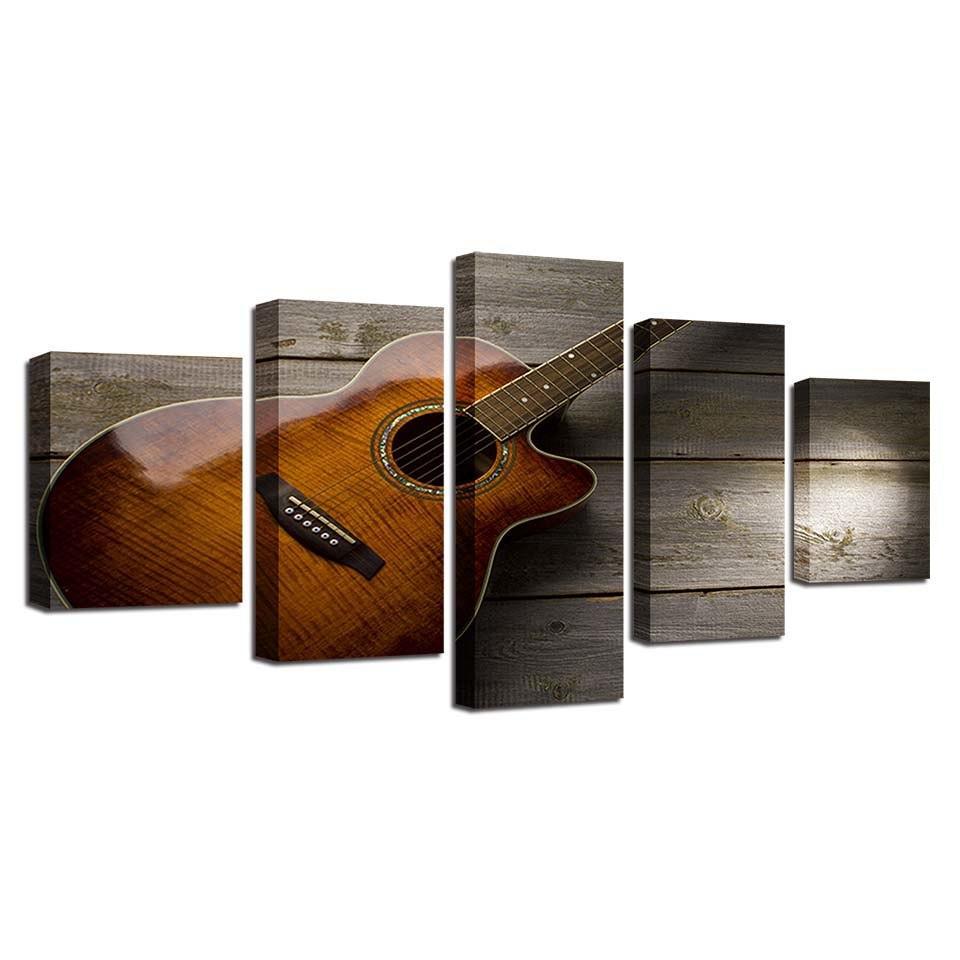 Classical Guitar 5 Piece HD Multi Panel Canvas Wall Art Frame-Original Frame