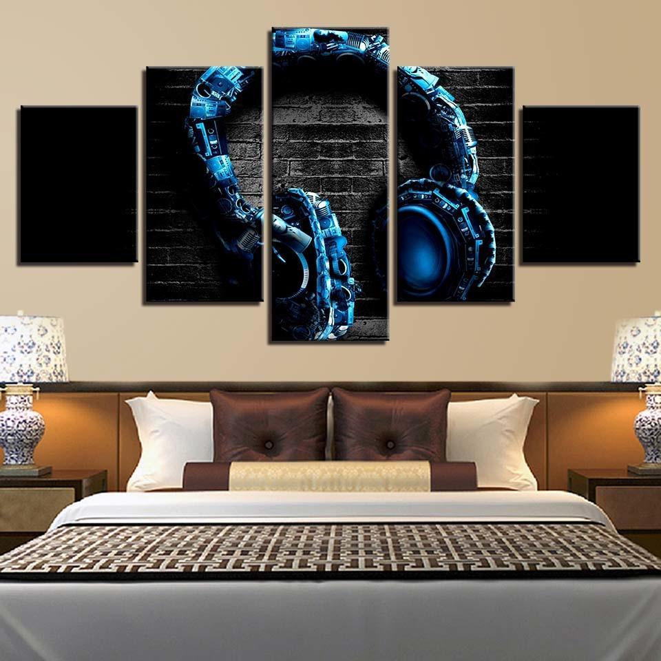 Music Headphones 5 Piece HD Multi Panel Canvas Wall Art Frame-Original Frame