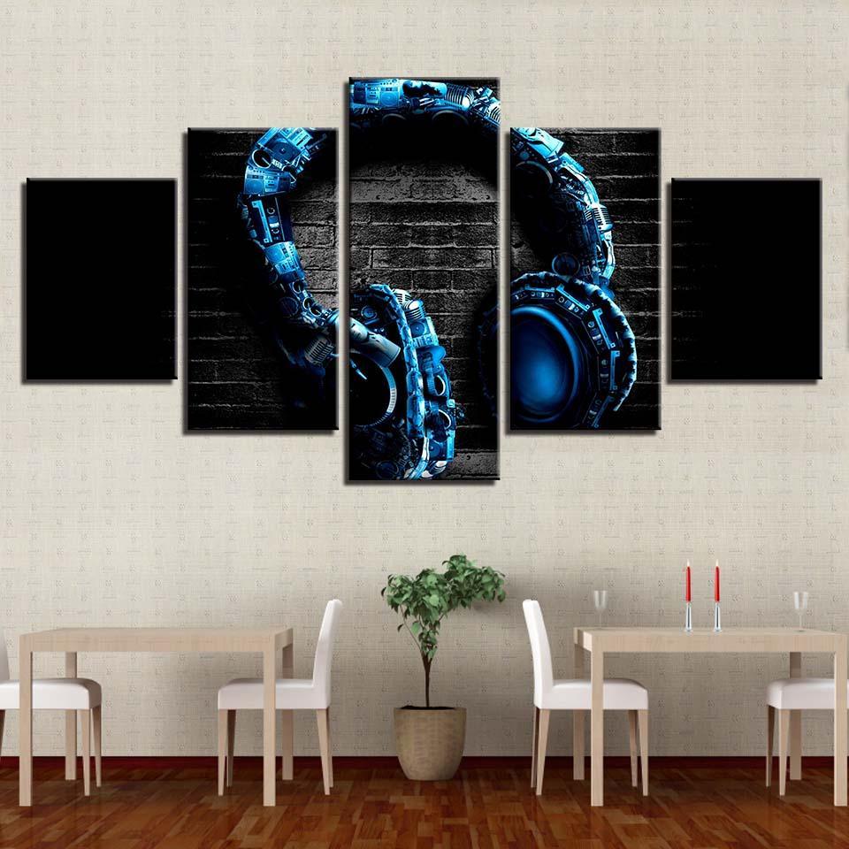 Music Headphones 5 Piece HD Multi Panel Canvas Wall Art Frame-Original Frame