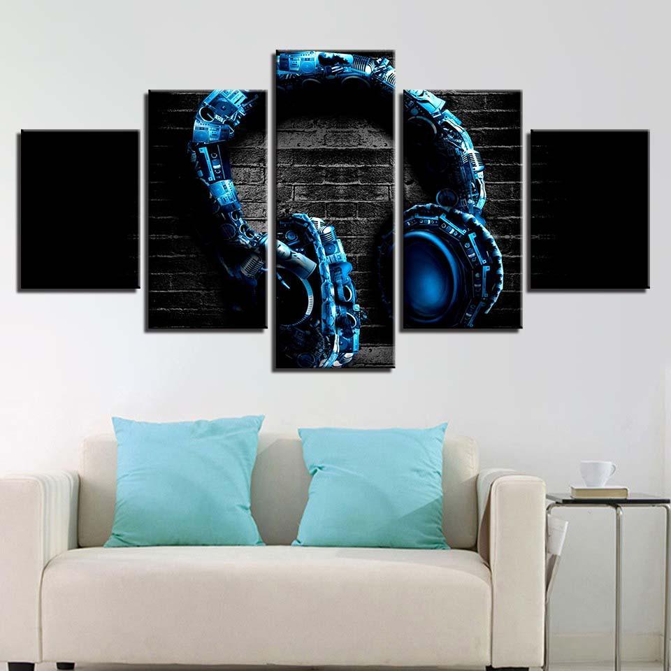 Music Headphones 5 Piece HD Multi Panel Canvas Wall Art Frame-Original Frame