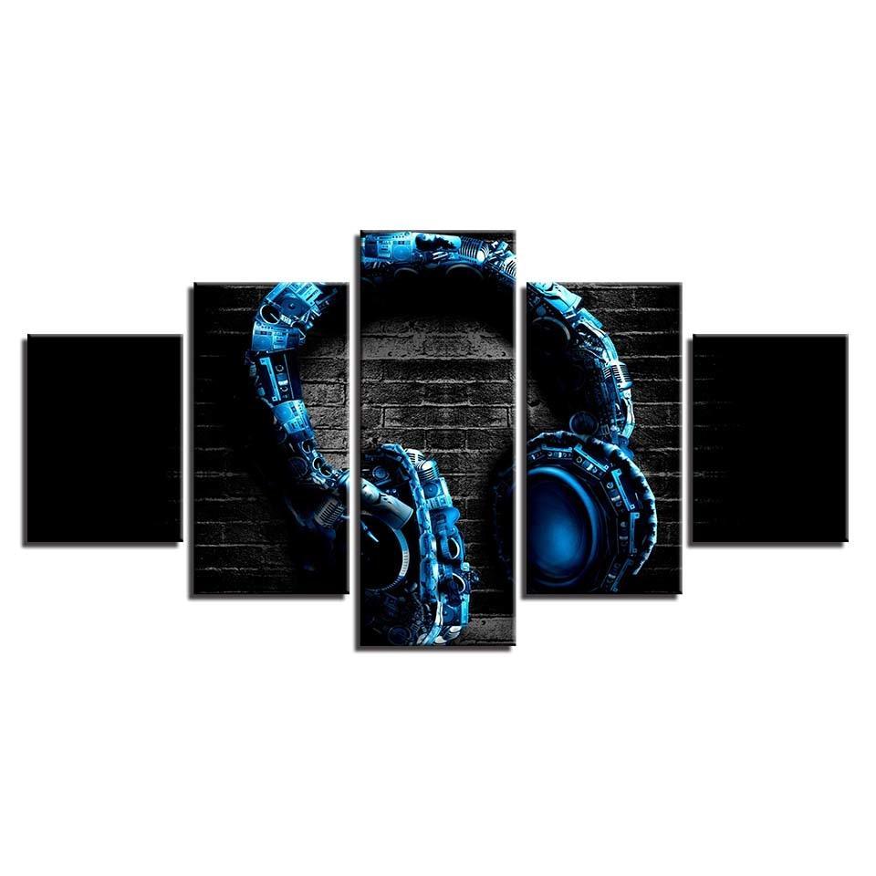 Music Headphones 5 Piece HD Multi Panel Canvas Wall Art Frame-Original Frame