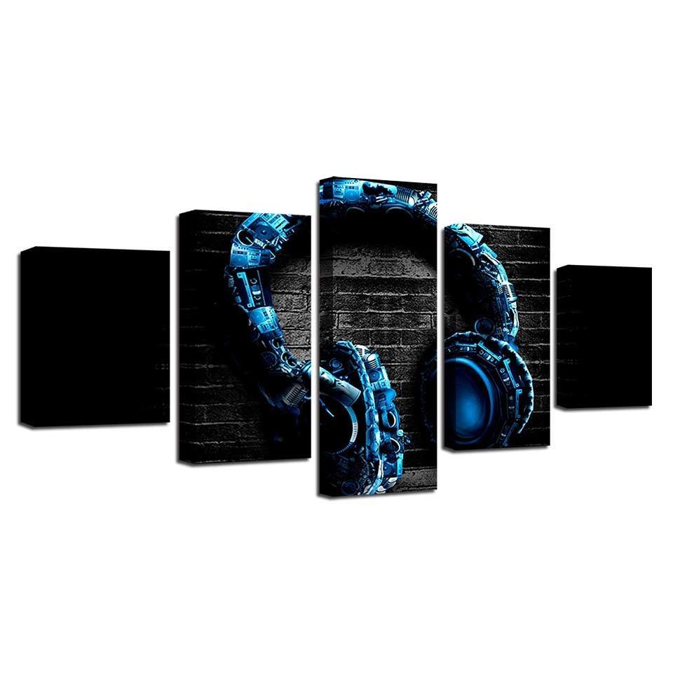 Music Headphones 5 Piece HD Multi Panel Canvas Wall Art Frame-Original Frame