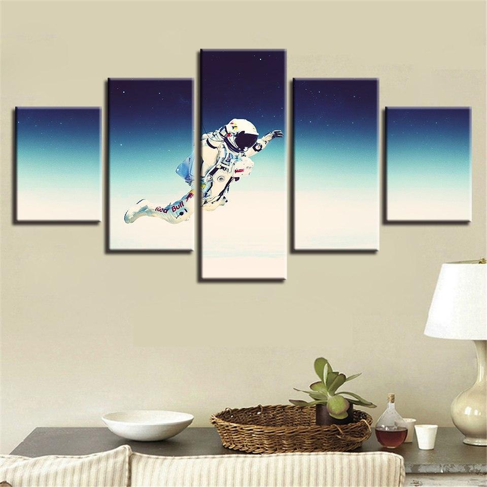 Flying Astronaut 5 Piece HD Multi Panel Canvas Wall Art Frame-Original Frame