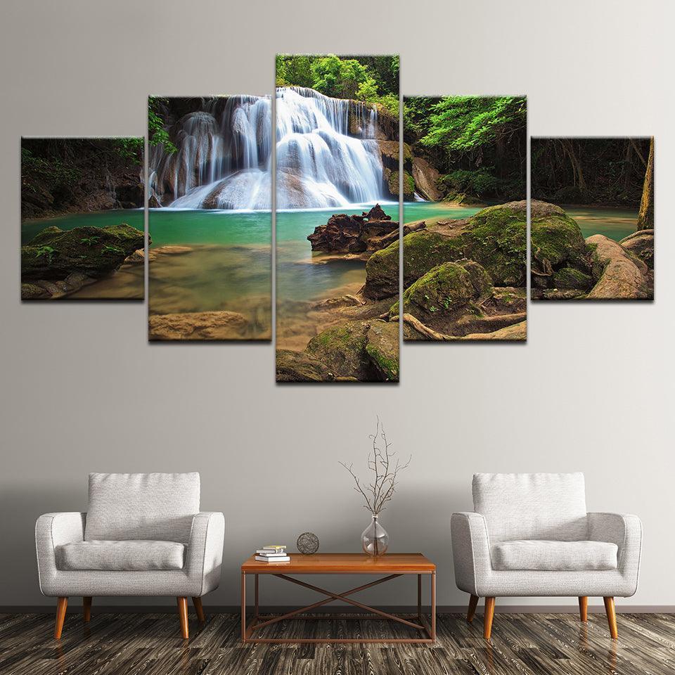 Small Waterfall 5 Piece HD Multi Panel Canvas Wall Art Frame-Original Frame