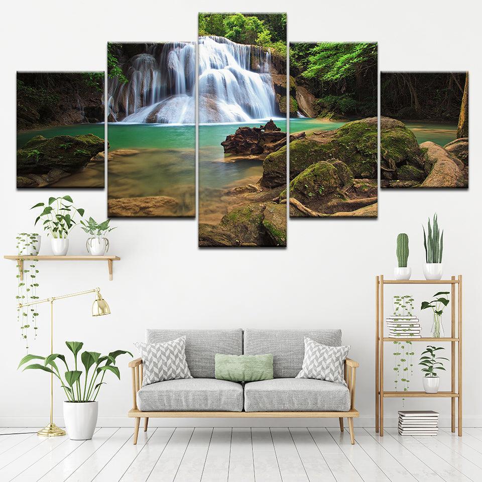 Small Waterfall 5 Piece HD Multi Panel Canvas Wall Art Frame-Original Frame