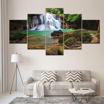 Small Waterfall 5 Piece HD Multi Panel Canvas Wall Art Frame-Original Frame