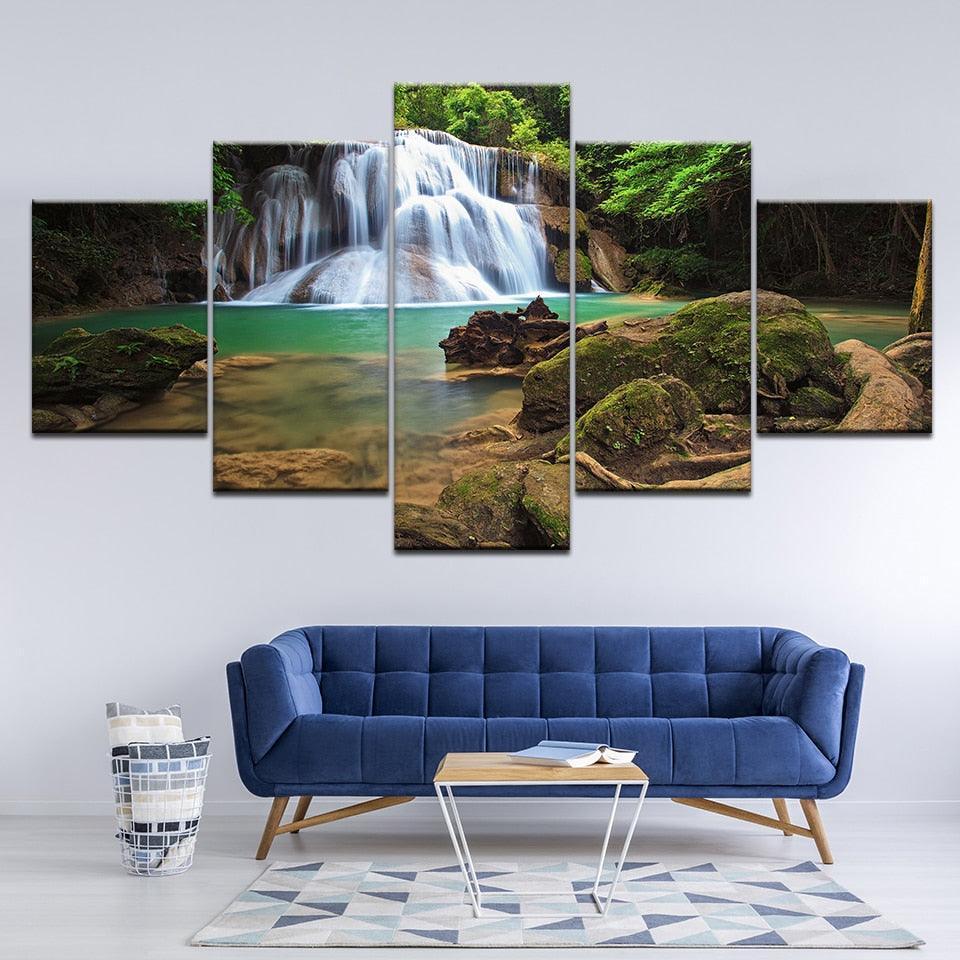 Small Waterfall 5 Piece HD Multi Panel Canvas Wall Art Frame-Original Frame