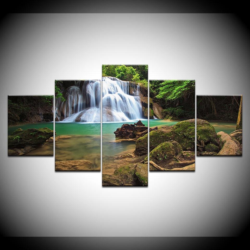 Small Waterfall 5 Piece HD Multi Panel Canvas Wall Art Frame-Original Frame