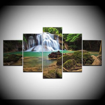 Small Waterfall 5 Piece HD Multi Panel Canvas Wall Art Frame-Original Frame