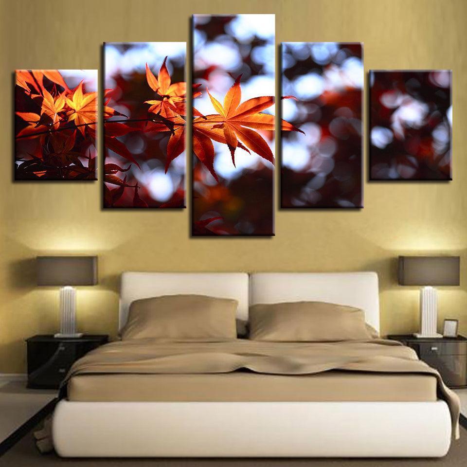 Autumn Maple Leaves 5 Piece HD Multi Panel Canvas Wall Art Frame-Original Frame