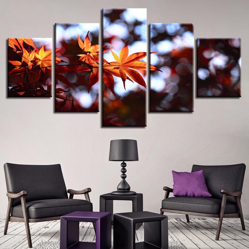 Autumn Maple Leaves 5 Piece HD Multi Panel Canvas Wall Art Frame-Original Frame