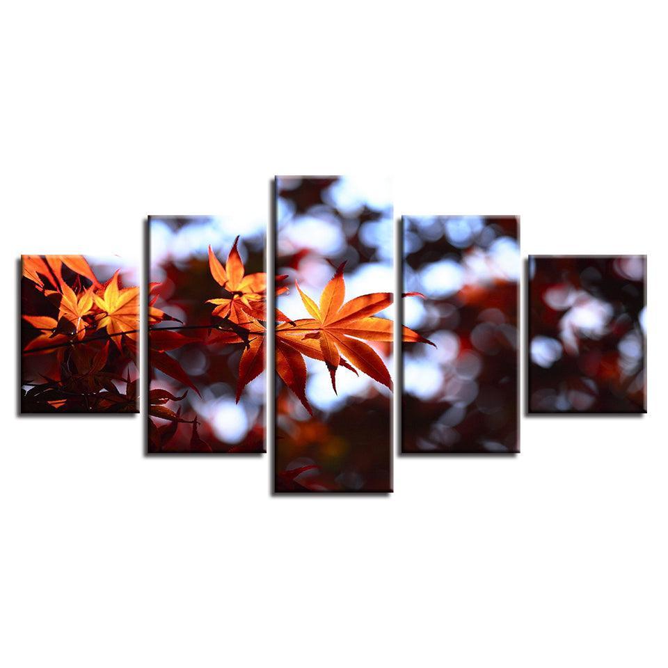 Autumn Maple Leaves 5 Piece HD Multi Panel Canvas Wall Art Frame-Original Frame