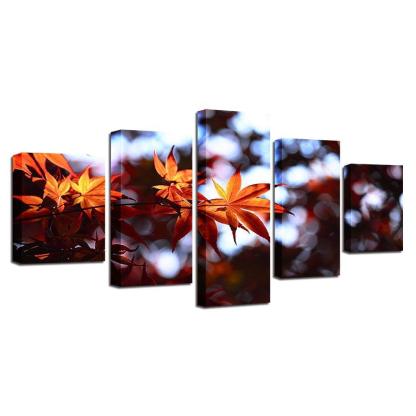 Autumn Maple Leaves 5 Piece HD Multi Panel Canvas Wall Art Frame-Original Frame