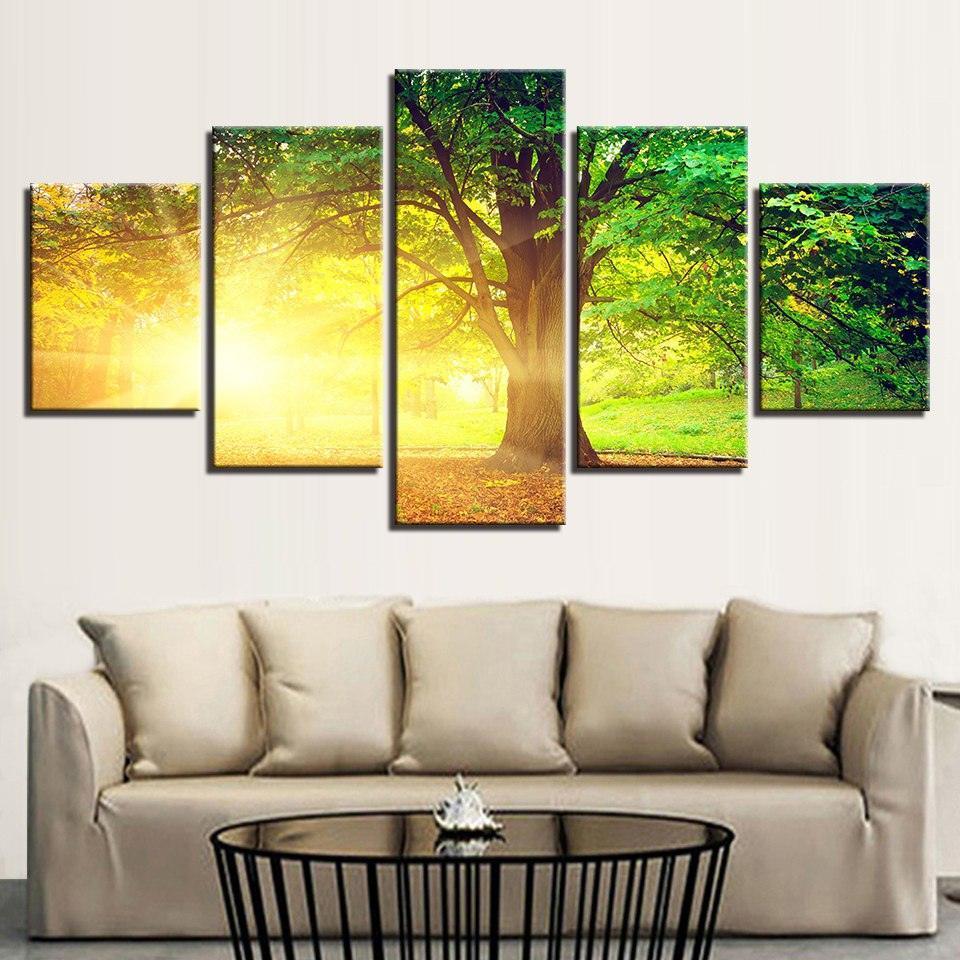 Big Willow Tree 5 Piece HD Multi Panel Canvas Wall Art Frame-Original Frame