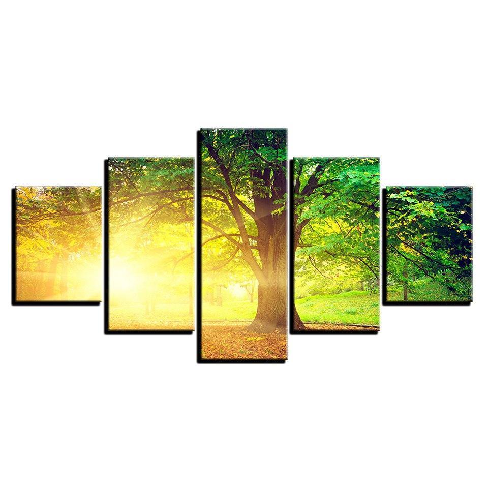 Big Willow Tree 5 Piece HD Multi Panel Canvas Wall Art Frame-Original Frame