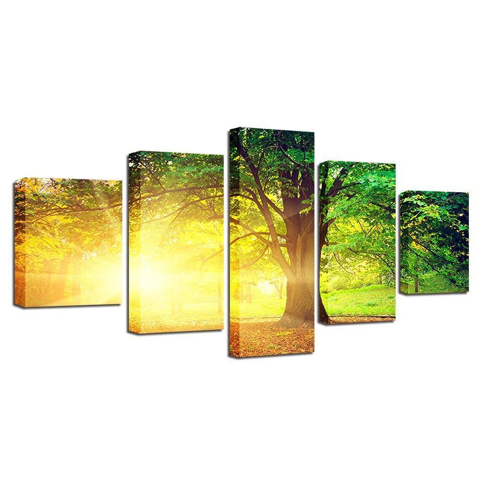 Big Willow Tree 5 Piece HD Multi Panel Canvas Wall Art Frame-Original Frame