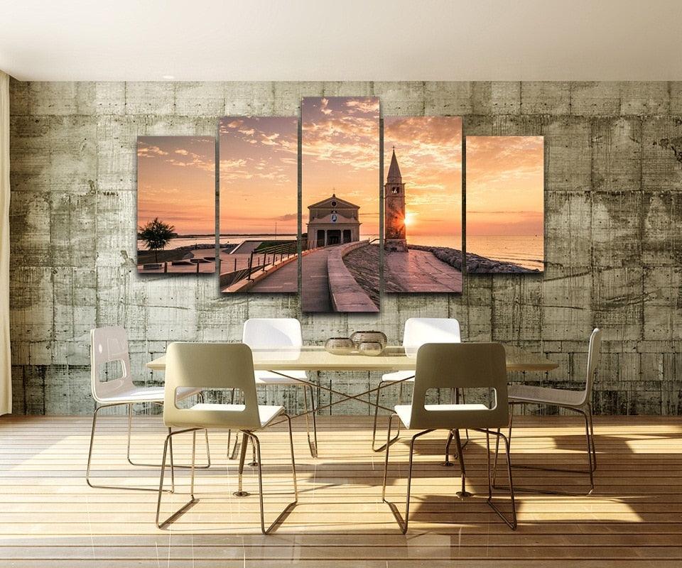 Harbour Tower 5 Piece HD Multi Panel Canvas Wall Art Frame-Original Frame