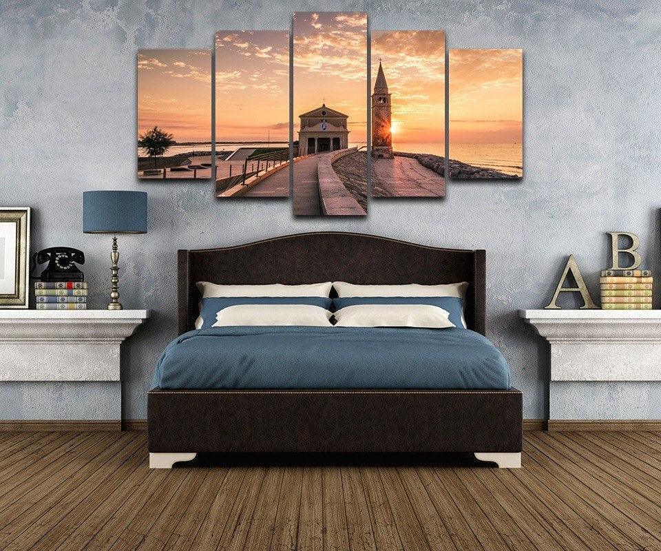 Harbour Tower 5 Piece HD Multi Panel Canvas Wall Art Frame-Original Frame