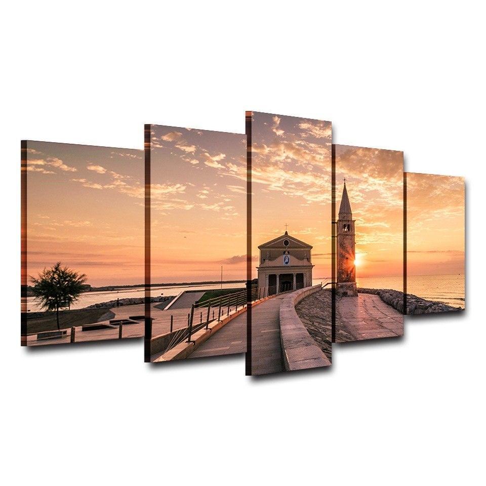 Harbour Tower 5 Piece HD Multi Panel Canvas Wall Art Frame-Original Frame