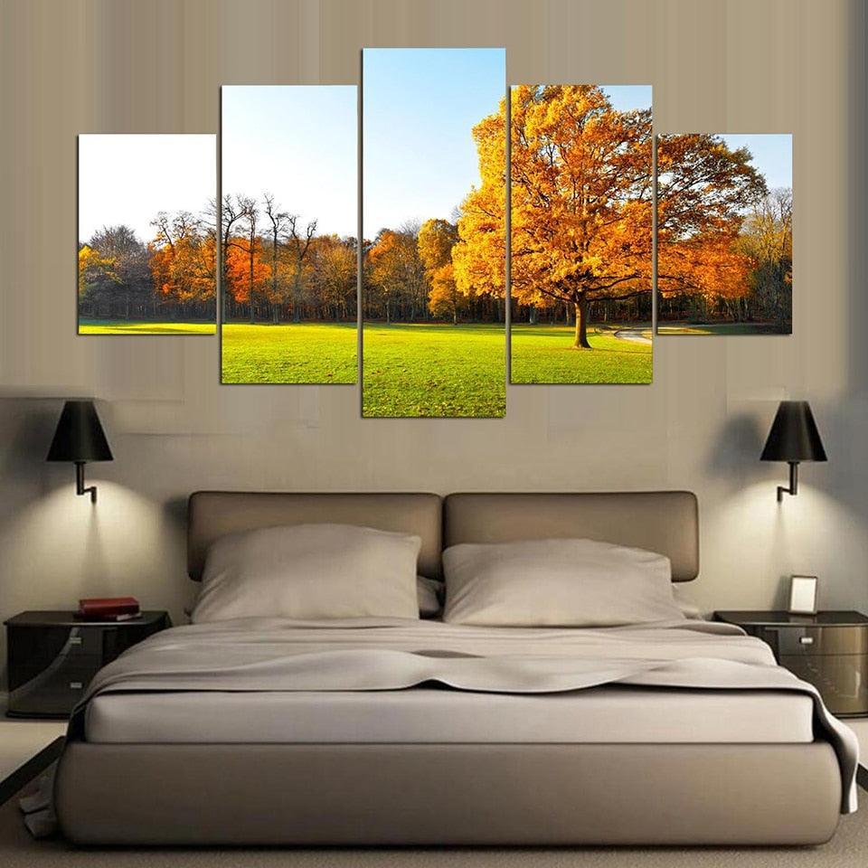 Grass And Tree 5 Piece HD Multi Panel Canvas Wall Art Frame-Original Frame