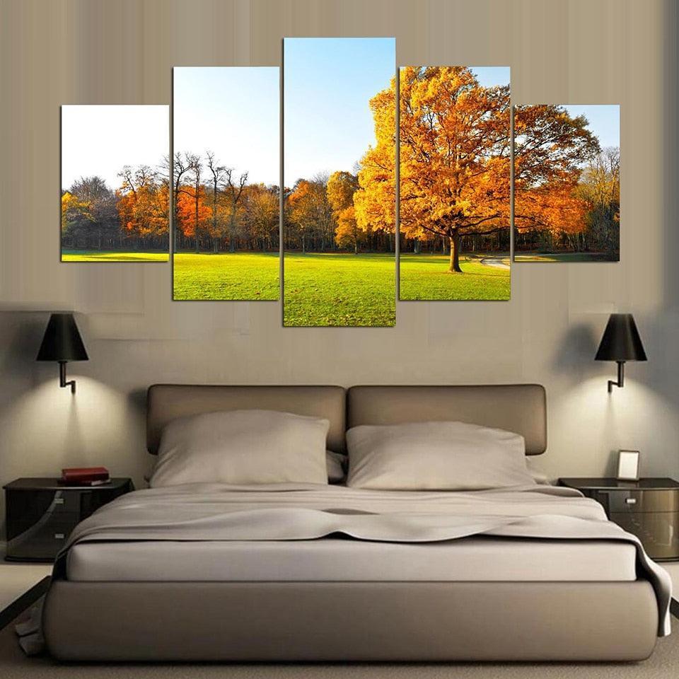 Grass And Tree 5 Piece HD Multi Panel Canvas Wall Art Frame-Original Frame