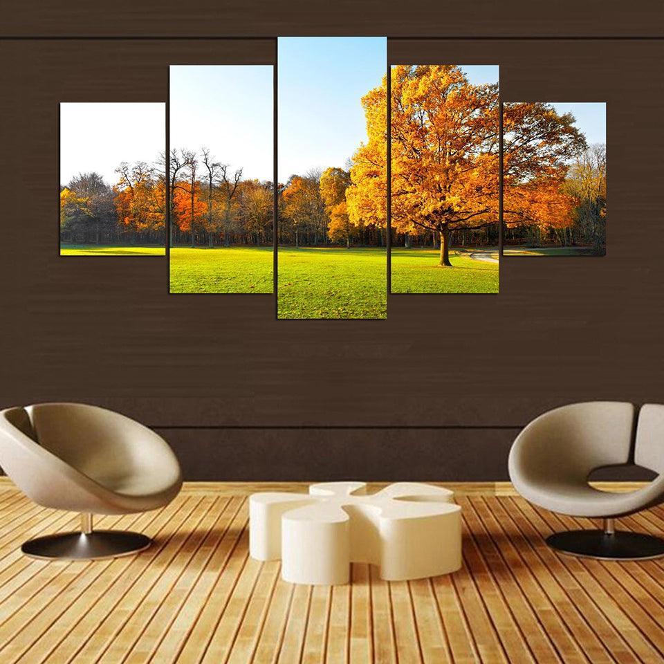 Grass And Tree 5 Piece HD Multi Panel Canvas Wall Art Frame-Original Frame