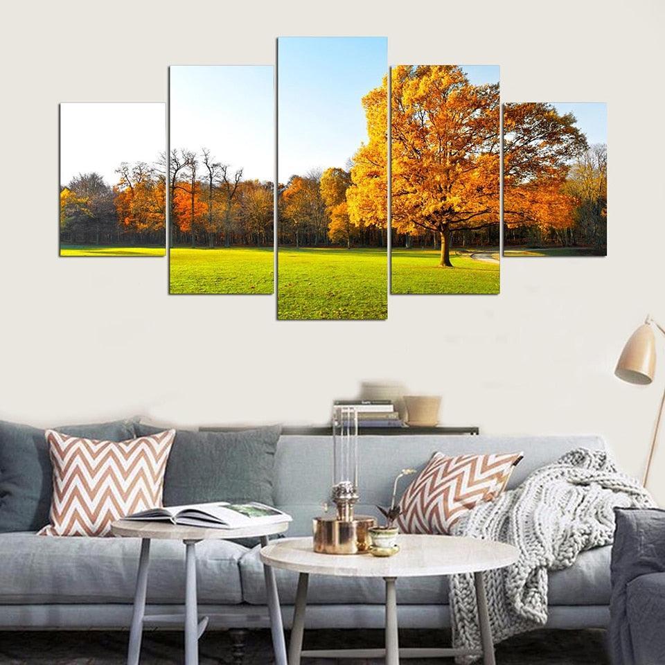 Grass And Tree 5 Piece HD Multi Panel Canvas Wall Art Frame-Original Frame