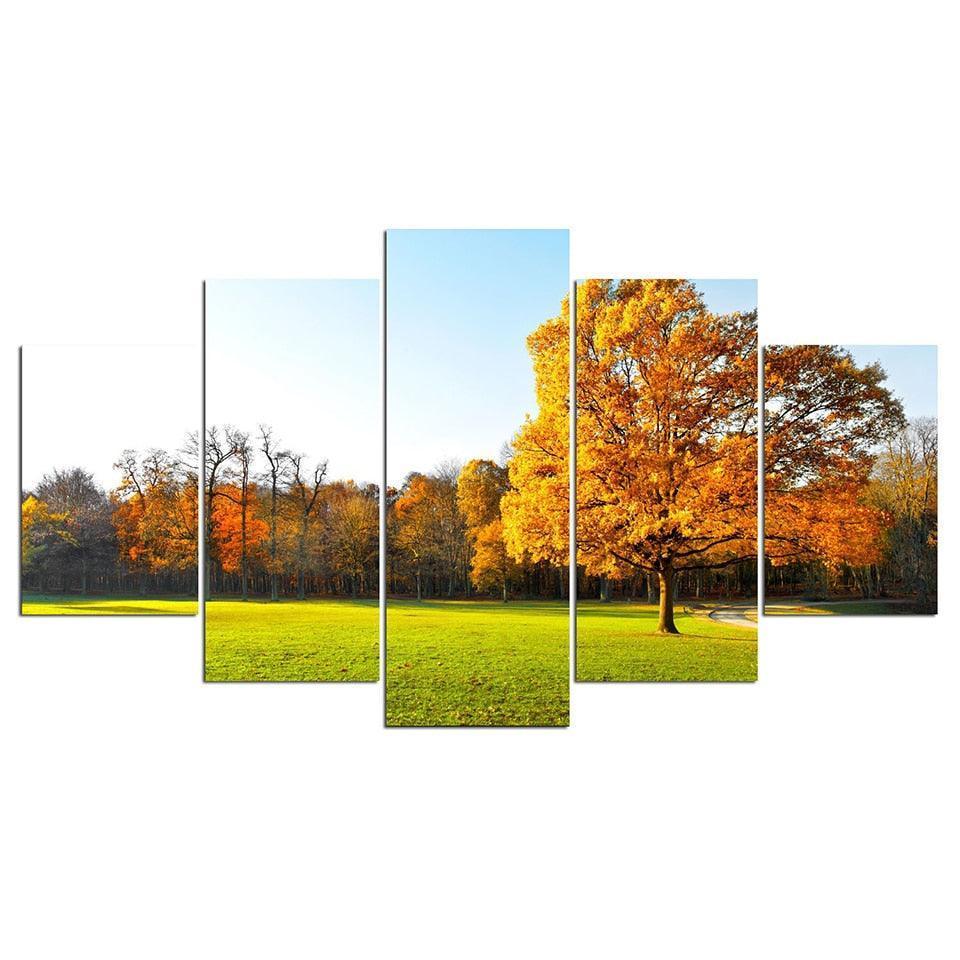 Grass And Tree 5 Piece HD Multi Panel Canvas Wall Art Frame-Original Frame