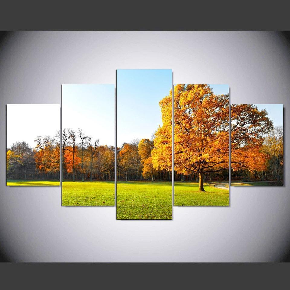 Grass And Tree 5 Piece HD Multi Panel Canvas Wall Art Frame-Original Frame