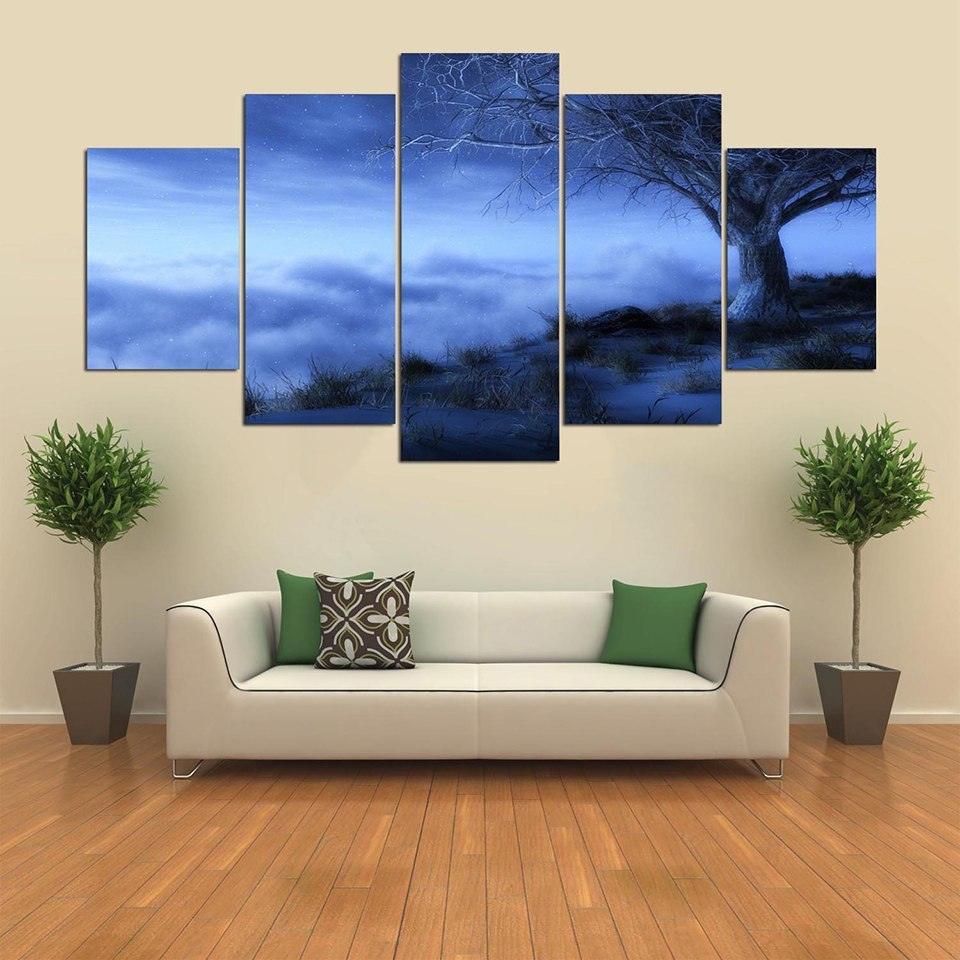 Fog And Tree 5 Piece HD Multi Panel Canvas Wall Art Frame-Original Frame