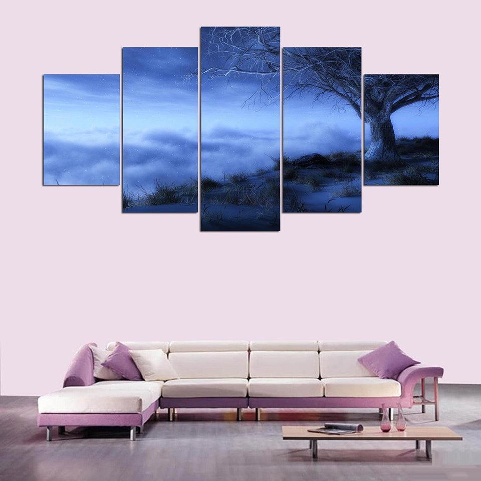 Fog And Tree 5 Piece HD Multi Panel Canvas Wall Art Frame-Original Frame