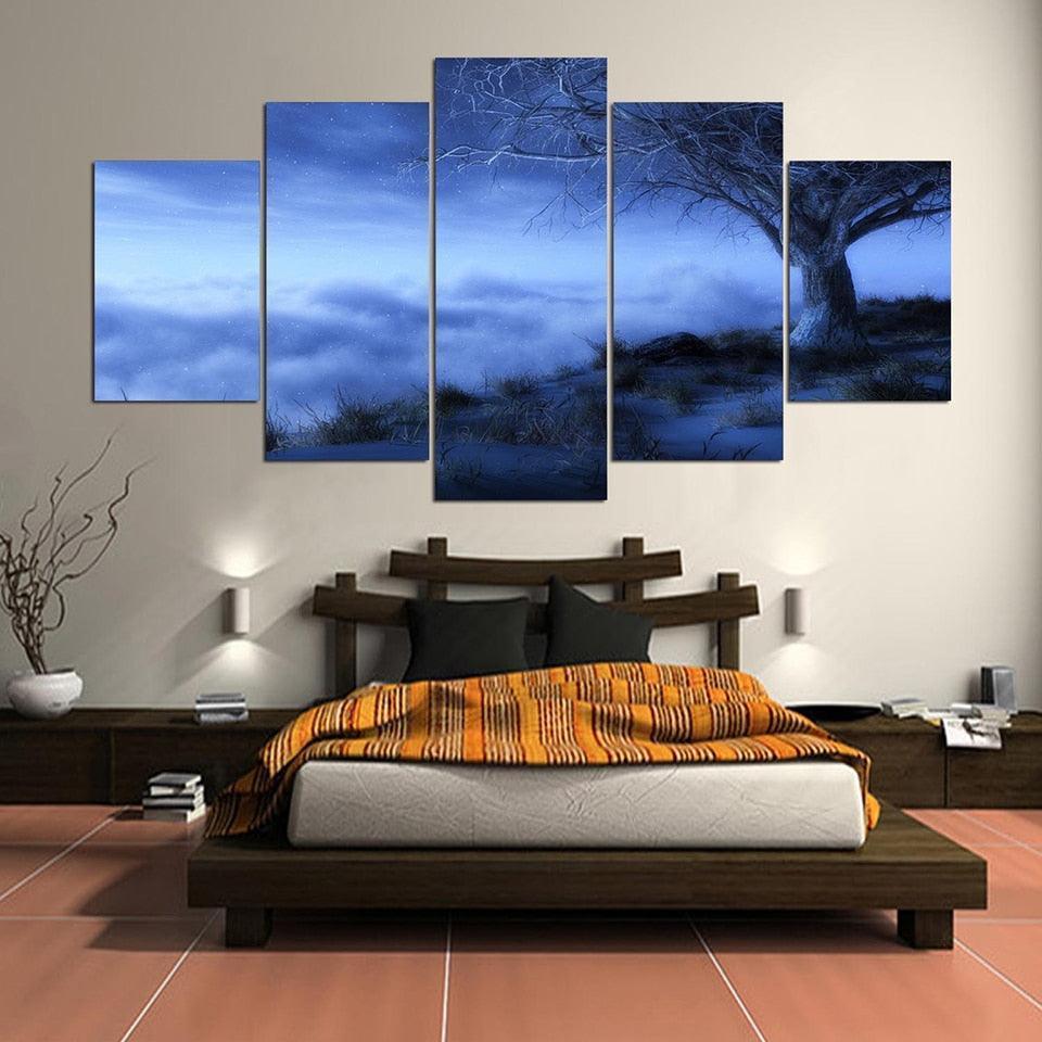 Fog And Tree 5 Piece HD Multi Panel Canvas Wall Art Frame-Original Frame