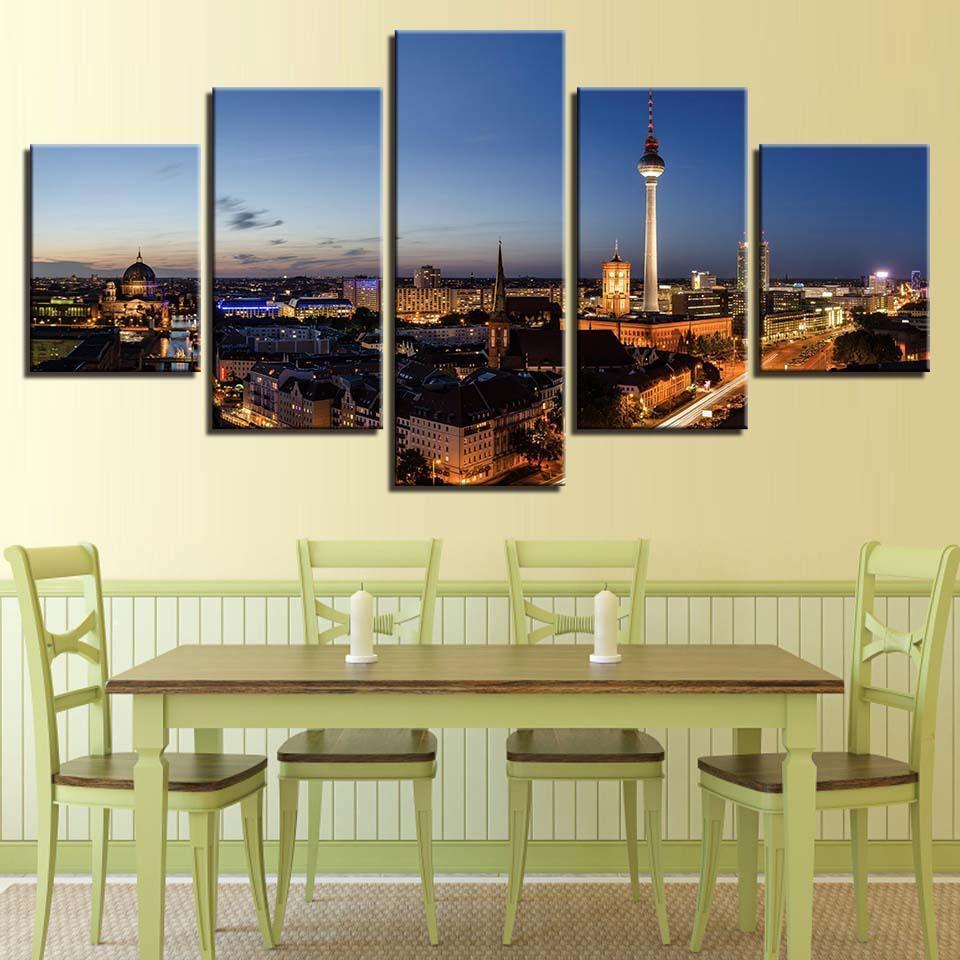 City Night Scene 5 Piece HD Multi Panel Canvas Wall Art Frame-Original Frame