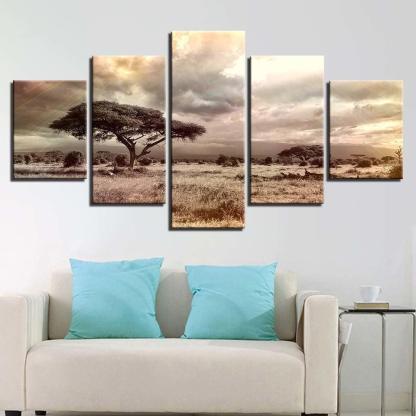 Trees And Sunshine 5 Piece HD Multi Panel Canvas Wall Art Frame-Original Frame