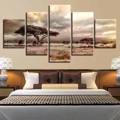 Trees And Sunshine 5 Piece HD Multi Panel Canvas Wall Art Frame-Original Frame