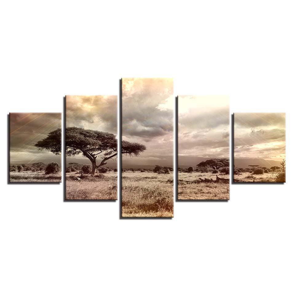 Trees And Sunshine 5 Piece HD Multi Panel Canvas Wall Art Frame-Original Frame
