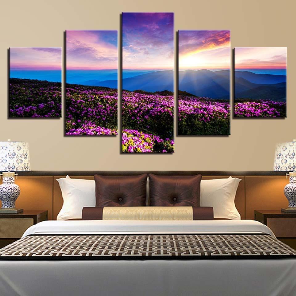 Lavender Valley 5 Piece HD Multi Panel Canvas Wall Art Frame-Original Frame