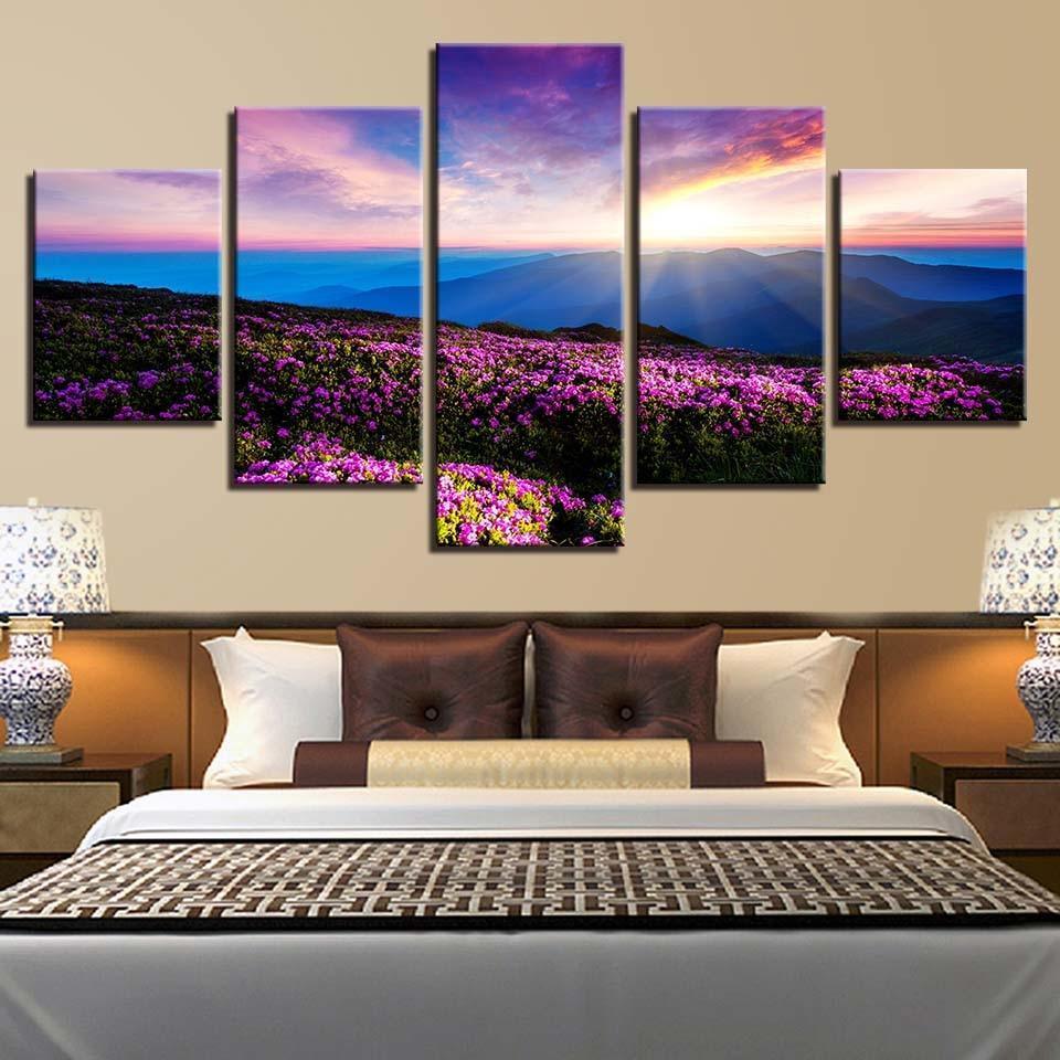 Lavender Valley 5 Piece HD Multi Panel Canvas Wall Art Frame-Original Frame